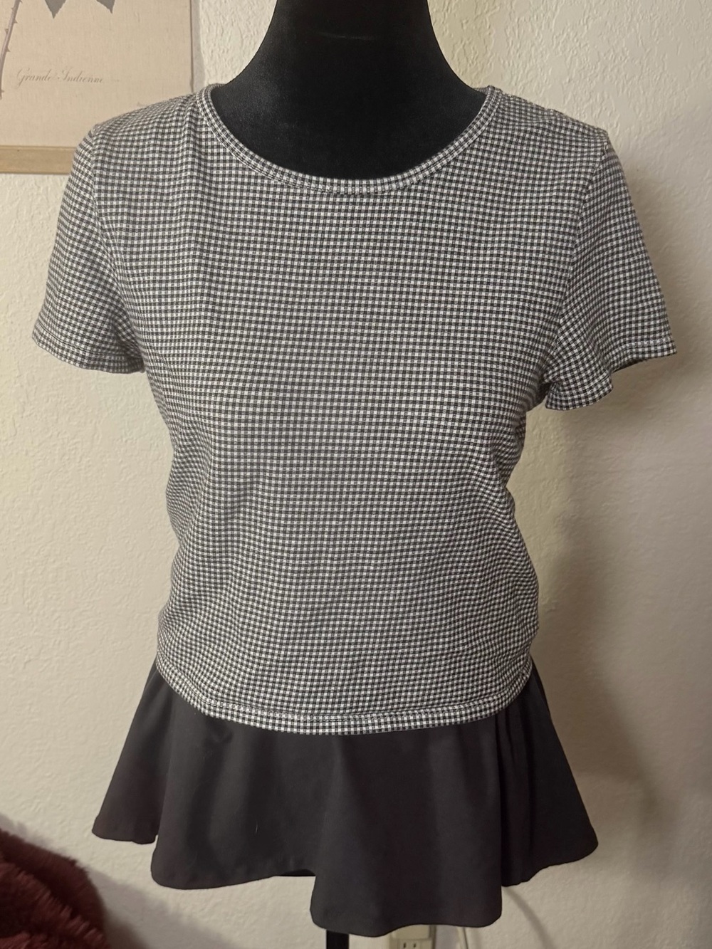 Black & White Checkered Gingham Short Sleeve Top
